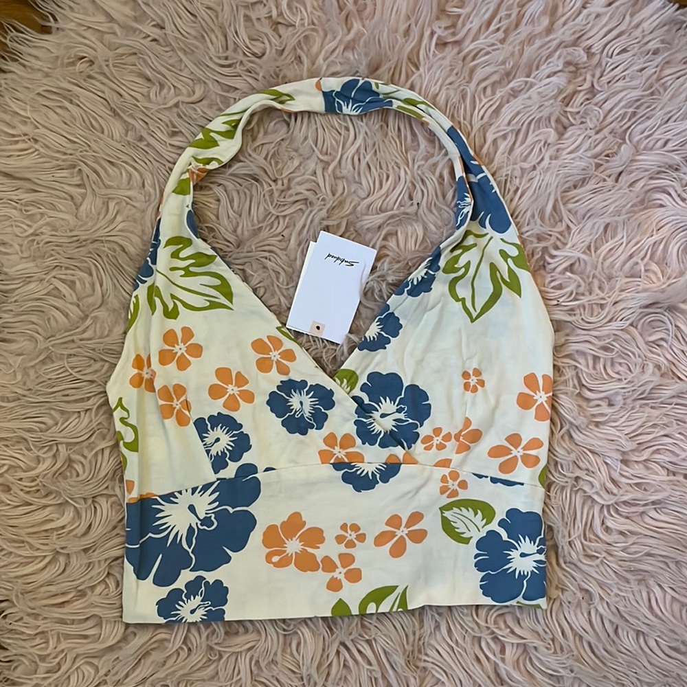 Subdued floral cropped halter top